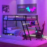 Bellemave® Full Size Metal Bunk Bed with Built - in Desk, LED Light and 2 Drawers - Bellemave